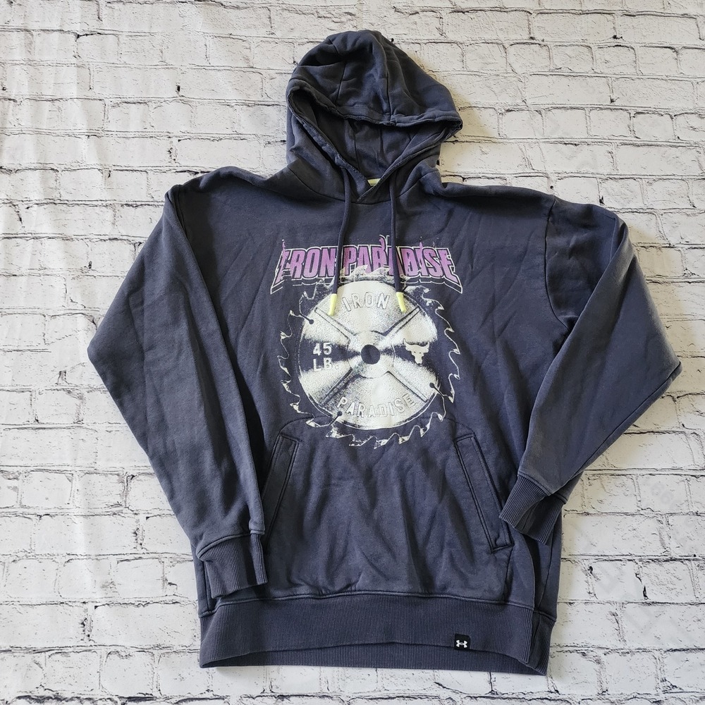 Under Armour Project Rock Iron Paradise Hoodie Navy Blue 1373561 Womens Small